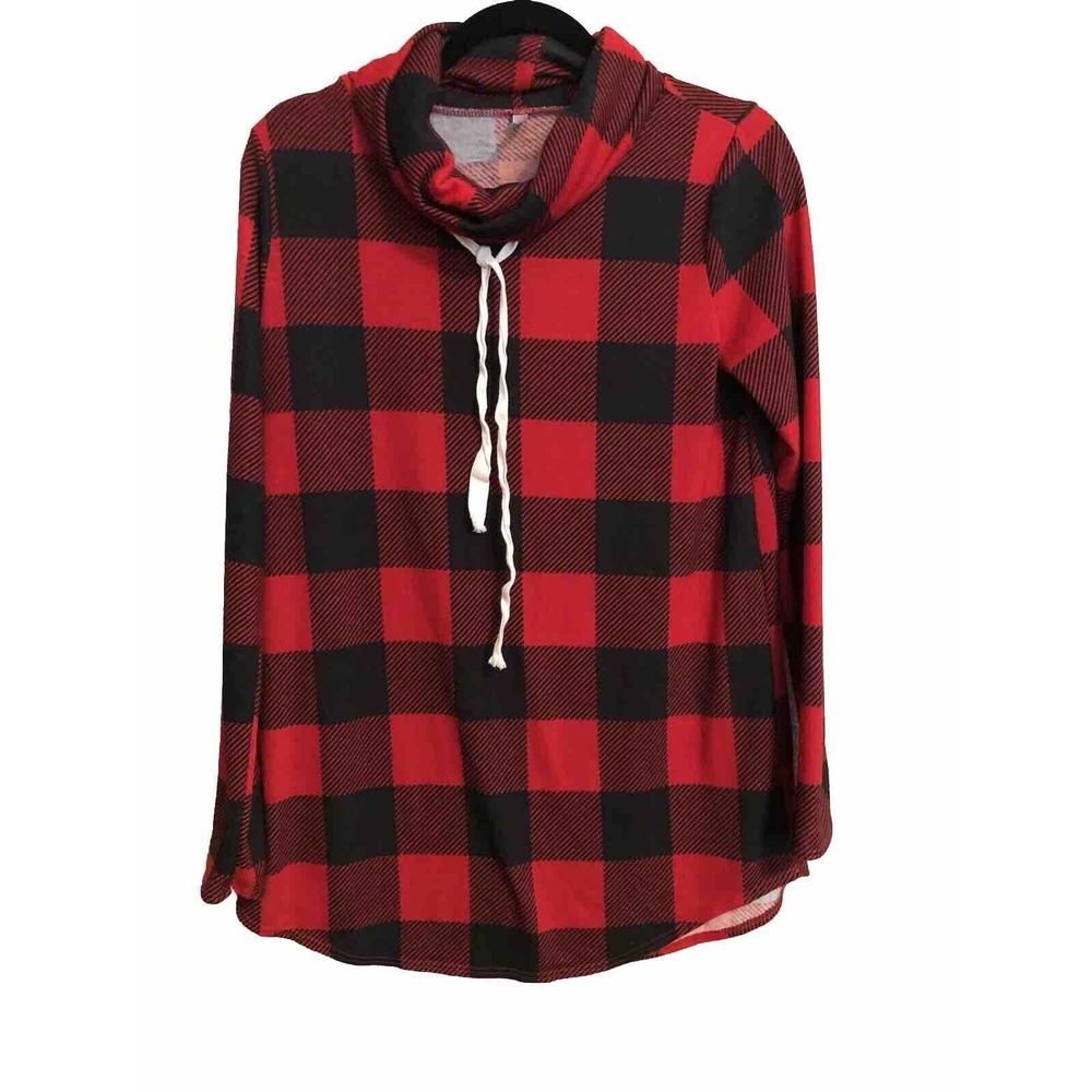 Acting Pro Womens Small Red Plaid Flannel Long Sleeve Top Pullover Collar Shirt